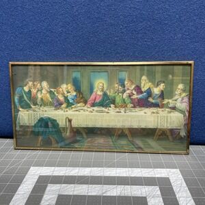 The Last Supper Colorful Print With Gold Frame 16 x 8 in